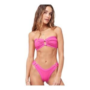 L Space Anna Bitsy Cut Bougainvillea Pink Ribbed Bikini Bottom Women's XS NWT